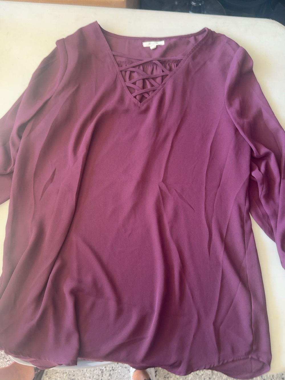 Maurices Plum Lattice V-Neck Tunic Top